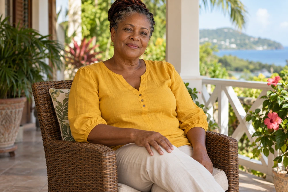 Woman taking a quiet moment on a veranda